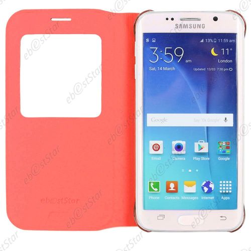 Ebeststar ® Stylet + 3 Film Écran + Housse Protection Coque Etui Flip View Pour Samsung Galaxy S6 Edge Sm-G925f G925, Couleur Rouge