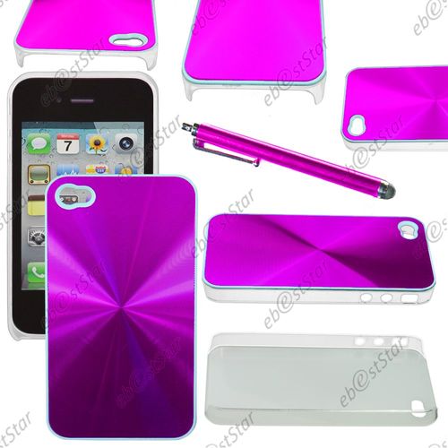 Ebeststar ® Pour Apple Iphone 4s, 4 - Housse Coque Rigide Style Aluminium Chromé + Stylet, Couleur Violet