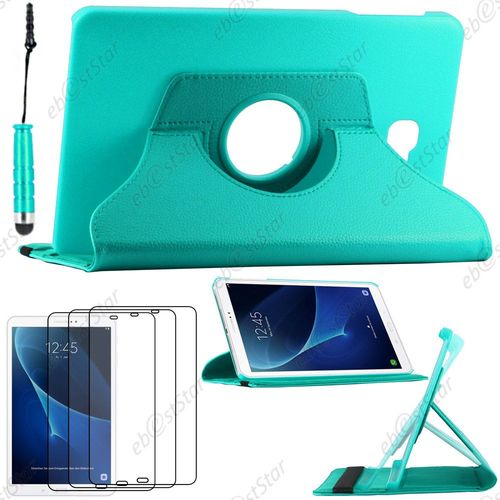 Ebeststar ® Pour Samsung Galaxy Tab A 2016 10.1 T580 T585 - Housse Coque Etui Pu Cuir Rotatif Avec Support À Rotation 360° + Mini Stylet + 3 Film Écran, Couleur Bleu