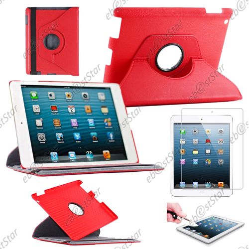 Ebeststar ® Pour Apple Ipad 4 Écran Retina, Ipad 4, Ipad 3, Ipad 2 - Housse Coque Etui Pu Cuir Rotatif Avec Support À Rotation 360° + 1 Verre Trempé, Couleur Rouge