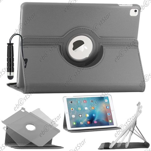 Ebeststar ® Pour Apple Ipad Pro 9.7 (2016), Wi-Fi, 3g, 4g, Lte - Housse Coque Etui Pu Cuir Rotatif Avec Support À Rotation 360° + Mini Stylet, Couleur Gris