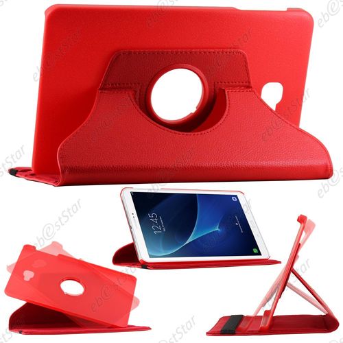 Ebeststar ® Pour Samsung Galaxy Tab A 2016 10.1 T580 T585 - Housse Coque Etui Pu Cuir Rotatif Avec Support À Rotation 360° + Film, Couleur Rouge