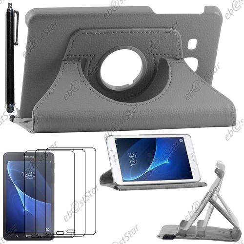 Ebeststar ® Pour Samsung Galaxy Tab A 2016 7.0 T280 T285 - Housse Coque Etui Pu Cuir Rotatif Avec Support À Rotation 360° + Stylet + 3 Film Écran, Couleur Gris
