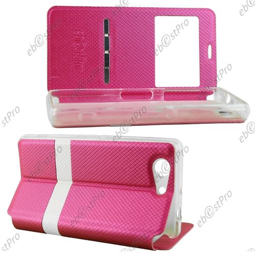 Ebeststar ® 1 Verre Trempé + Housse Pochette Protection Coque Etui Type S-View Pour Sony Xperia Z3 Compact, Couleur Rose