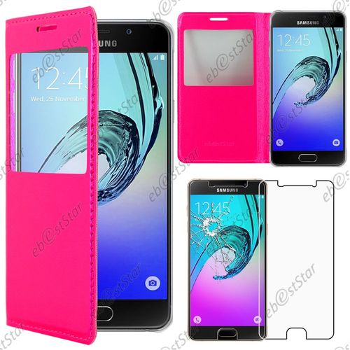 Ebeststar ® Pour Samsung Galaxy A5 2016 A510f - Housse Coque Etui Style View Portefeuille + 1 Verre Trempé, Couleur Rose