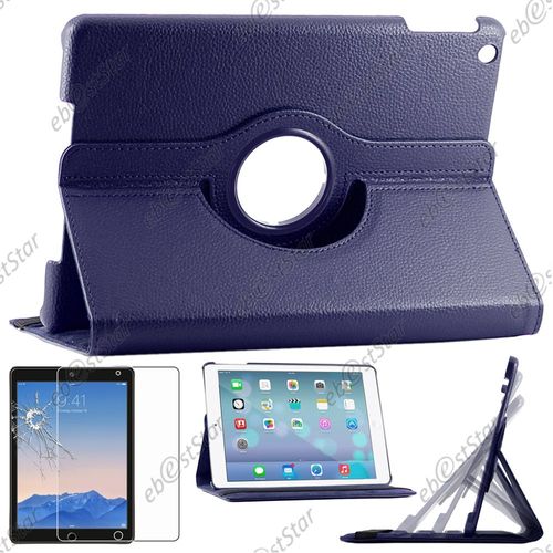 Ebeststar ® Pour Apple Ipad Air, Ipad 5, Ipad Air Wi-Fi, 3g - Housse Coque Etui Pu Cuir Rotatif Avec Support À Rotation 360° + 1 Verre Trempé, Couleur Bleu Foncé