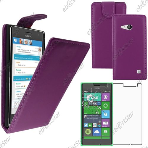 Ebeststar ® Pour Nokia Lumia 735 730 Dual - Housse Coque Etui Simili Cuir À Rabat Vertical + 1 Verre Trempé, Couleur Violet