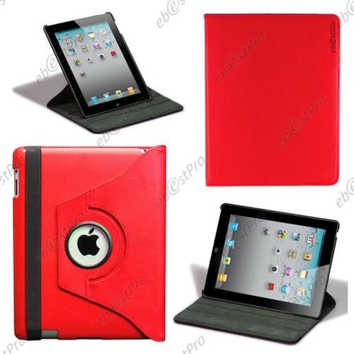 Ebeststar ®  Etui Pu Cuir Coque Housse Rotative 360° Pour Apple Ipad 4 Écran Retina, Ipad 4, Ipad 3, Ipad 2 + 1 Verre Trempé, Couleur Rouge
