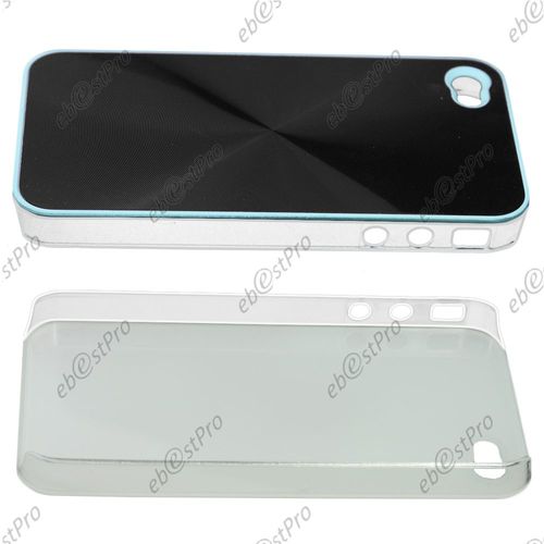Ebeststar ® 1 Verre Trempé + Coque Rigide Etui Housse Chromée Pour Apple Iphone 4s, 4, Couleur Noir