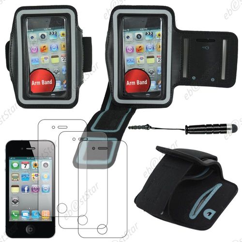 Ebeststar ® Pour Apple Iphone 4s, 4 - Brassard Sport Néoprène Housse Coque Etui De Protection Armband Case + Mini Stylet + 3 Film Écran, Couleur Noir