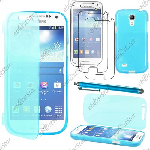 Ebeststar ® Pour Samsung Galaxy S4 Mini Gt-I9190, I9192, I9195 - Housse Etui Coque Portefeuille Livre Silicone Gel + Stylet + 3 Film Écran, Couleur Bleu