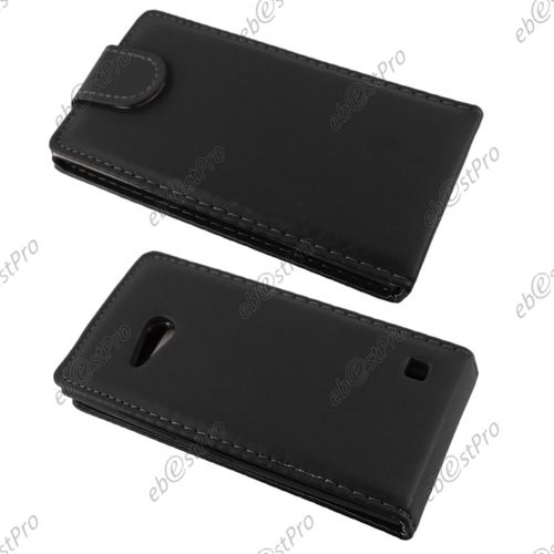 Ebeststar ® 1 Verre Trempé + Coque Housse Etui Simili Cuir Rabattable Pour Nokia Lumia 735 730 Dual, Couleur Noir