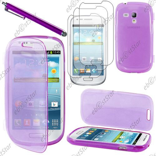 Ebeststar ® Pour Samsung Galaxy S3 Mini Gt-I8190, I8190n - Housse Etui Coque Portefeuille Livre Silicone Gel + Stylet + 3 Film Écran, Couleur Violet