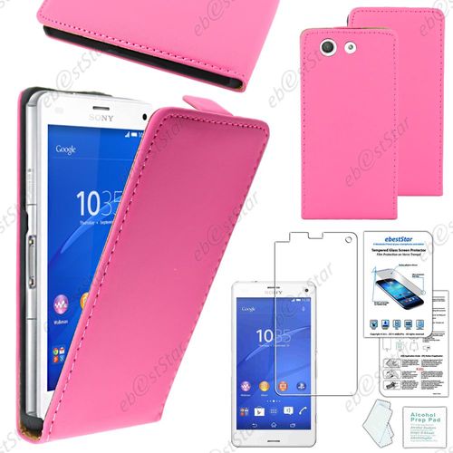 Ebeststar ® Pour Sony Xperia Z3 Compact - Housse Coque Etui En Pu Cuir À Rabat Ultra Fine (Slim Case) + 1 Verre Trempé, Couleur Rose