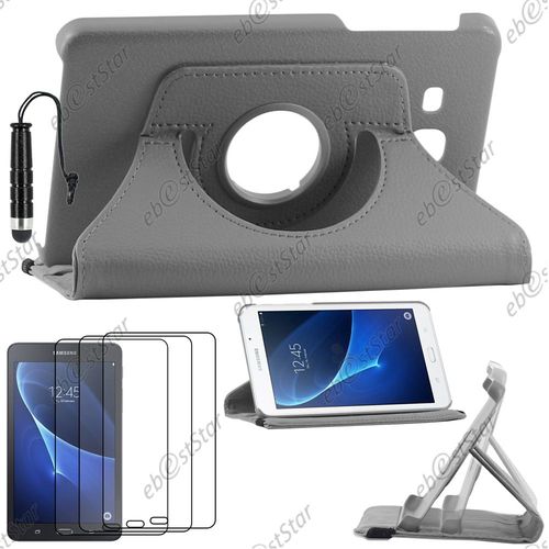 Ebeststar ® Pour Samsung Galaxy Tab A 2016 7.0 T280 T285 - Housse Coque Etui Pu Cuir Rotatif Avec Support À Rotation 360° + Mini Stylet + 3 Film Écran, Couleur Gris