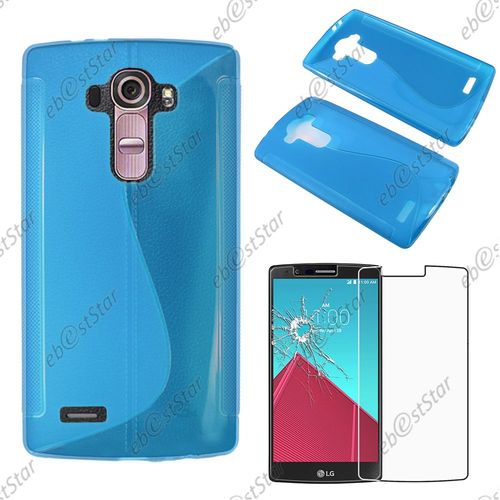 Ebeststar ® Pour Lg G4 H815, G4 Dual-Lte - Housse Etui Coque Silicone Gel Motif S-Line Protection Souple + 1 Verre Trempé, Couleur Bleu