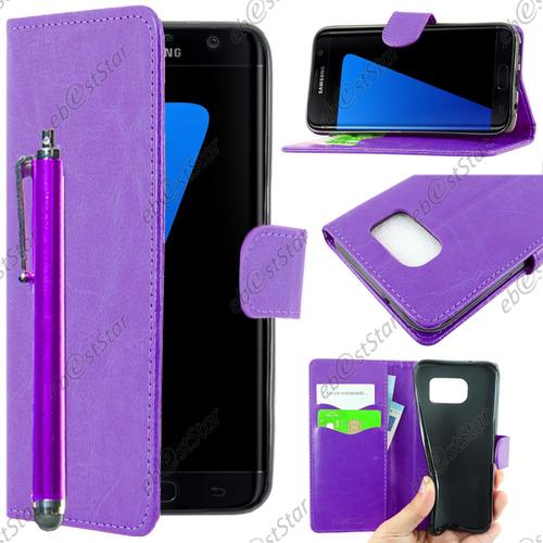 Ebeststar ® Pour Samsung Galaxy S7 Edge Sm-G935f G935 - Housse Coque Etui Portefeuille Support Folio Simi Cuir + Stylet, Couleur Violet