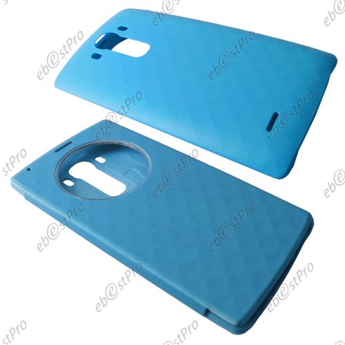 Ebeststar ® 1 Verre Trempé + Etui Flip View Cover Housse Portefeuille Coque Pochette Fenêtre Transparente Pour Lg G4 H815, G4 Dual-Lte, Couleur Bleu