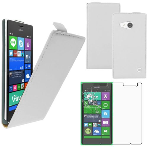 Ebeststar ® Pour Nokia Lumia 735 730 Dual - Housse Coque Etui En Pu Cuir À Rabat Ultra Fine (Slim Case) + 1 Verre Trempé, Couleur Blanc