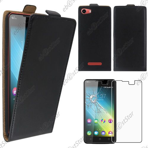 Ebeststar ® Pour Wiko Lenny 2 - Housse Coque Etui En Pu Cuir À Rabat Ultra Fine (Slim Case) + 1 Verre Trempé, Couleur Noir