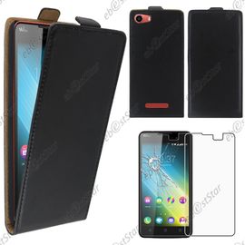 Ebeststar ® Pour Wiko Lenny 2 - Housse Coque Etui En Pu Cuir À Rabat Ultra Fine (Slim Case) + 1 Verre Trempé, Couleur Noir