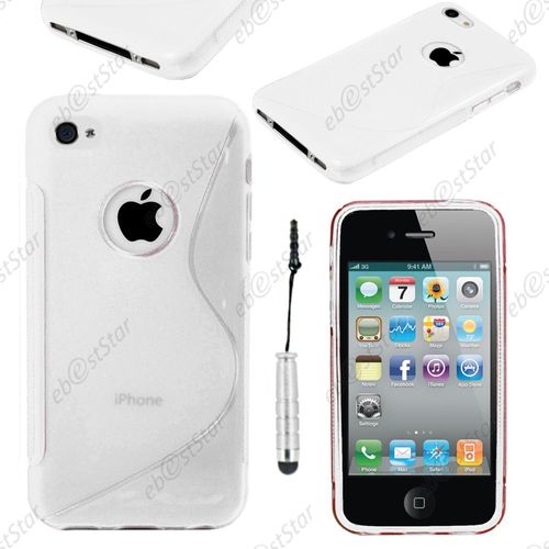 Ebeststar ® Pour Apple Iphone 4s, 4 - Housse Etui Coque Silicone Gel Motif S-Line Protection Souple + Mini Stylet, Couleur Transparent