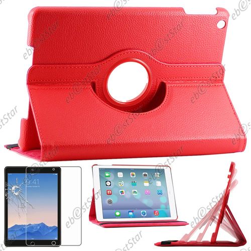 Ebeststar ® Pour Apple Ipad Air, Ipad 5, Ipad Air Wi-Fi, 3g - Housse Coque Etui Pu Cuir Rotatif Avec Support À Rotation 360° + 1 Verre Trempé, Couleur Rouge