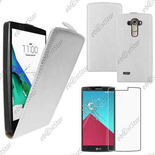 Ebeststar ® Pour Lg G4 H815, G4 Dual-Lte - Housse Coque Etui En Pu Cuir À Rabat Ultra Fine (Slim Case) + 1 Verre Trempé, Couleur Blanc