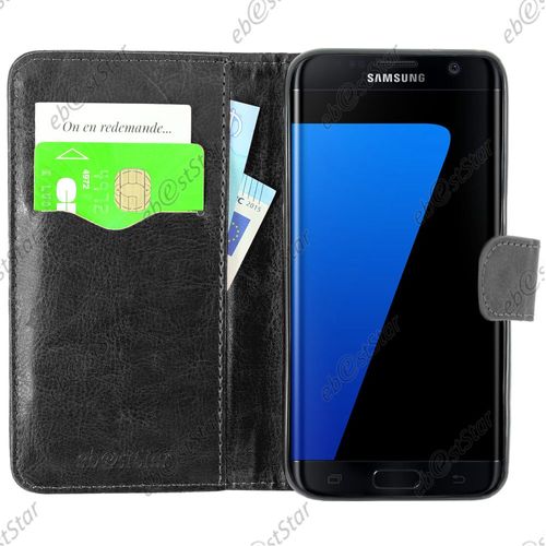 Ebeststar ® Film + Housse Portefeuille Coque Etui Protection Folio Pour Samsung Galaxy S7 Edge Sm-G935f G935, Couleur Noir