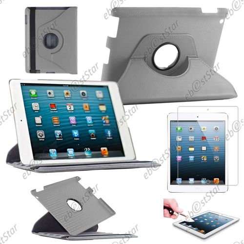 Ebeststar ® Pour Apple Ipad 4 Écran Retina, Ipad 4, Ipad 3, Ipad 2 - Housse Coque Etui Pu Cuir Rotatif Avec Support À Rotation 360° + 1 Verre Trempé, Couleur Gris