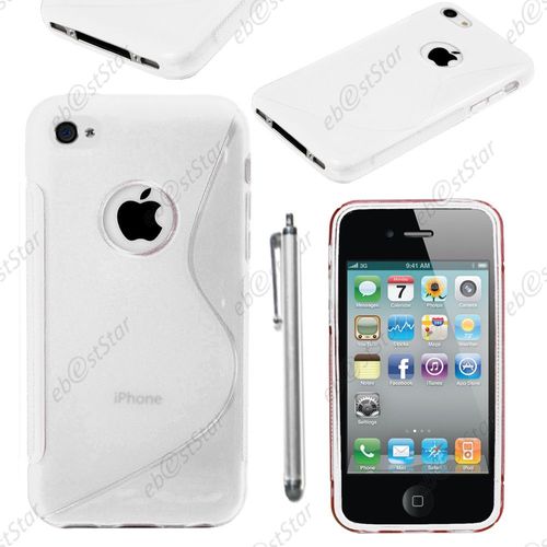 Ebeststar ® Pour Apple Iphone 4s, 4 - Housse Etui Coque Silicone Gel Motif S-Line Protection Souple + Stylet, Couleur Transparent