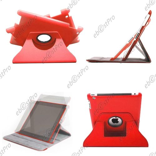 Ebeststar ® 1 Verre Trempé + Coque Etui Pu Cuir Housse Rotative Support À Rotation 360° Pour Apple Ipad 4 Écran Retina, Ipad 4, Ipad 3, Ipad 2, Couleur Rouge