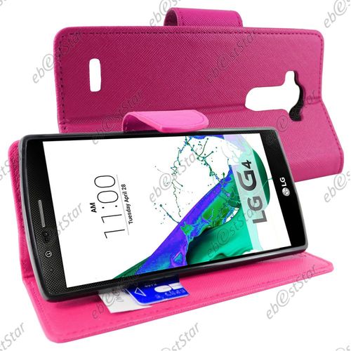 Ebeststar ®  Etui Portefeuille Housse Coque Protection Folio Book Livre Pour Lg G4 H815, G4 Dual-Lte + 1 Verre Trempé, Couleur Rose