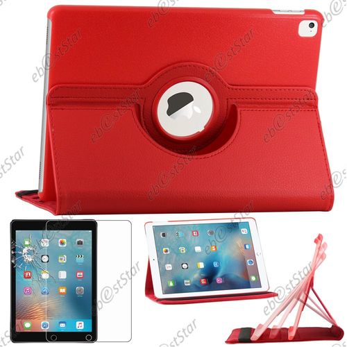 Ebeststar ® Pour Apple Ipad Pro 9.7 (2016), Wi-Fi, 3g, 4g, Lte - Housse Coque Etui Pu Cuir Rotatif Avec Support À Rotation 360° + 1 Verre Trempé, Couleur Rouge