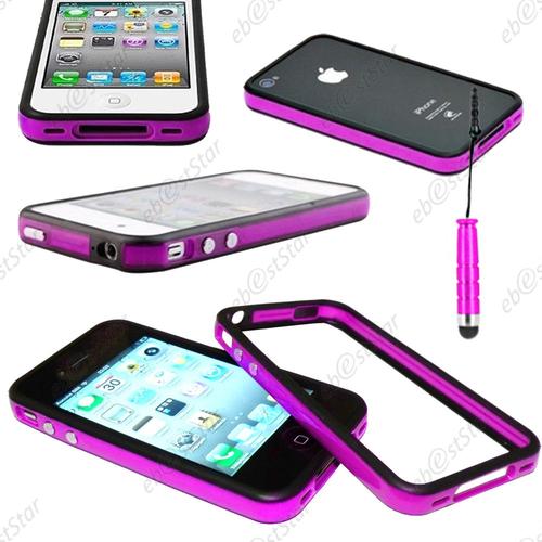 Ebeststar ® Pour Apple Iphone 4s, 4 - Housse Etui Coque Bumper De Protection + Mini Stylet, Couleur Violet / Noir