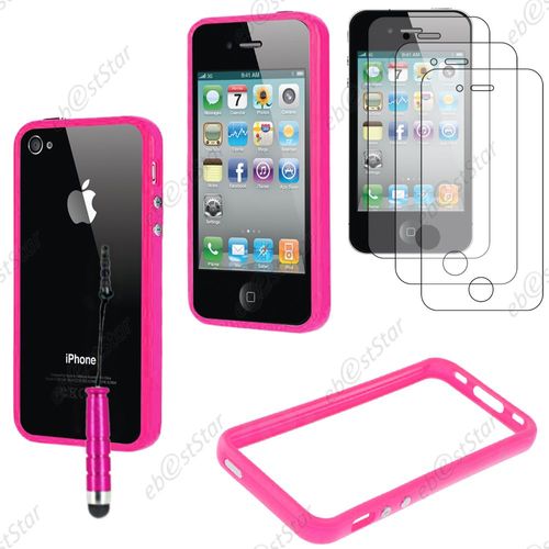 Ebeststar ® Pour Apple Iphone 4s, 4 - Housse Etui Coque Bumper De Protection + Mini Stylet + 3 Film Écran, Couleur Rose