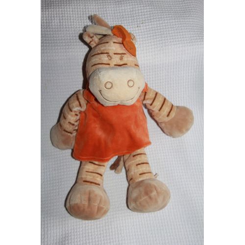 Doudou Noukies Noukie's Zamba Zebre Beige Marron Robe Orange Grand Modele 38 Cm