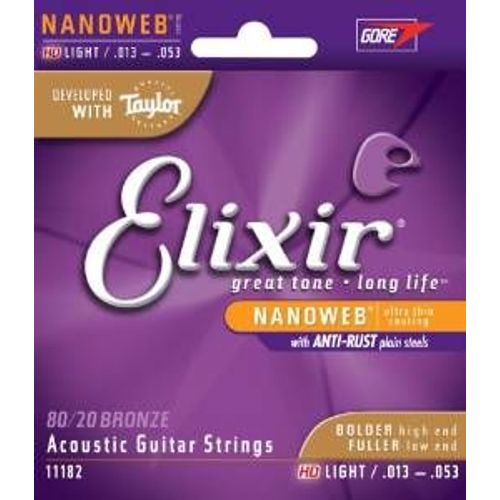 Elixir 11182 Nanoweb Hd Light Cordes Pour Guitare Folk 13-53