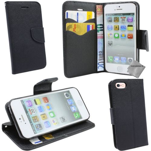 Housse Etui Coque Pochette Portefeuille Pour Apple Iphone 7 + Verre Trempe - Noir / Noir