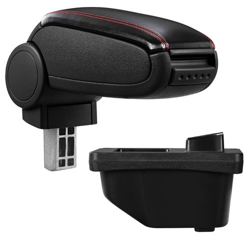 [Pro.Tec]® Accoudoir Central Pour Peugeot 308 I - Avec Compartiment - Rembourré - Cuir-Synthétique - Noir Avec Des Coutures Rouges