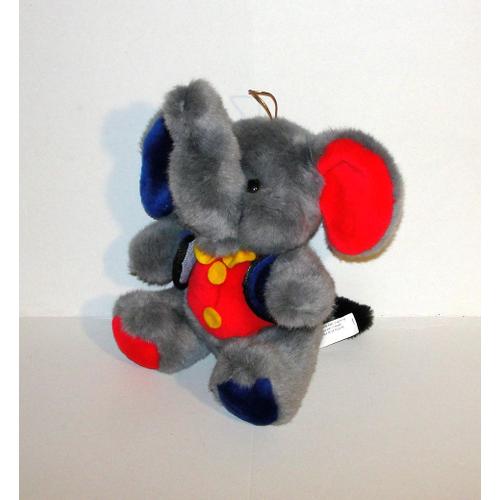 Elephant Gris Rouge Bleu Peluche Elephant Assis 27 Cm