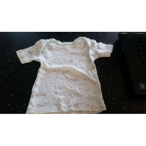 T-Shirt Coton 6 Mois Blanc Imprimé Oie Manches Courtes