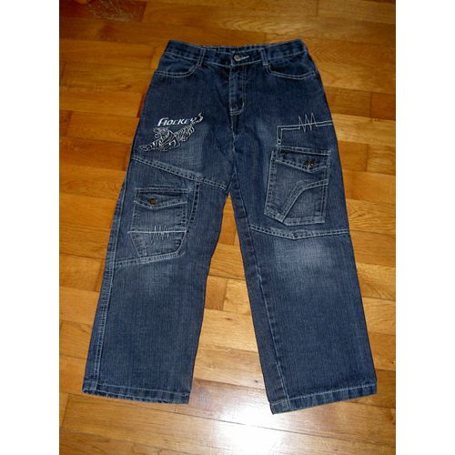Pantalon Type Jean Noir Avec Filets Gris Motif Tigre Et Inscription Hockey Coupe Droite H&m Taille 10 Ans