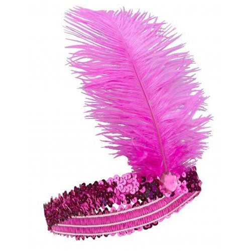 Bandeau Charleston À Sequins Et Plume Rose Fuschia Femme,