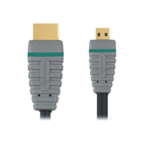 Bandridge Blue High Speed HDMI Cable with Ethernet - Câble HDMI avec Ethernet - 19 pin micro HDMI Type D mâle pour HDMI mâle - 2 m