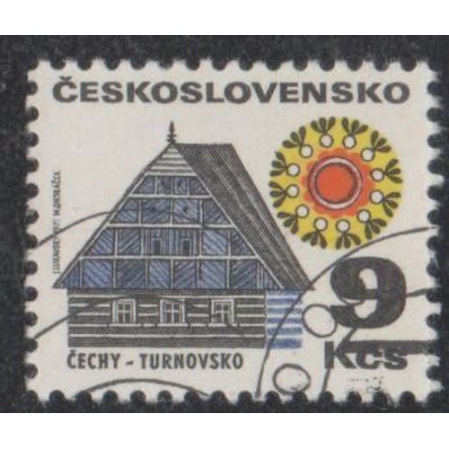 Timbre De Tchécoslovaquie N°1838 Y&t 9 K. Noir, Outremer, Jaune Et Rouge Série Courante Anciennes Bâtisses Église De Turnovsko