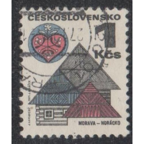 Timbre De Tchécoslovaquie N°1831 Y&t 1 K. Noir, Lavande Et Rouge Série Courante Anciennes Bâtisses Moravie-Horacko