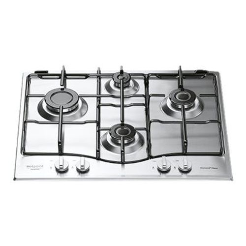 Hotpoint Ariston PCN 642 IX/HA - Table de cuisson au gaz - 4 plaques de cuisson - Niche - largeur : 55.5 cm - profondeur : 47.5 cm - argent - avec cadre biseauté - acier inoxydable