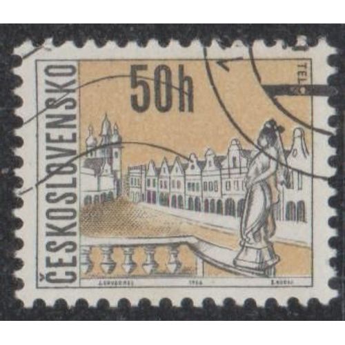 Timbre De Tchécoslovaquie N°1520 Y&t 50 H. Noir Et Chamois Série Courante Vues De Villes Telc