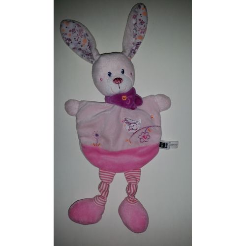 Doudou Plat Lapin Tex Baby Carrefour Rose Violet Fleur Soft Toys Security Blanket Naissance Enfant Peluche Eveil Comfort Comforter Peluche